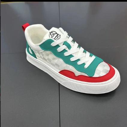Summer New Little White Shoes Trendy Men'S Shoes Leather Splicing Light Breathable Versatile Shoes Rubber Sole Shock Absorption And Wear Resistance