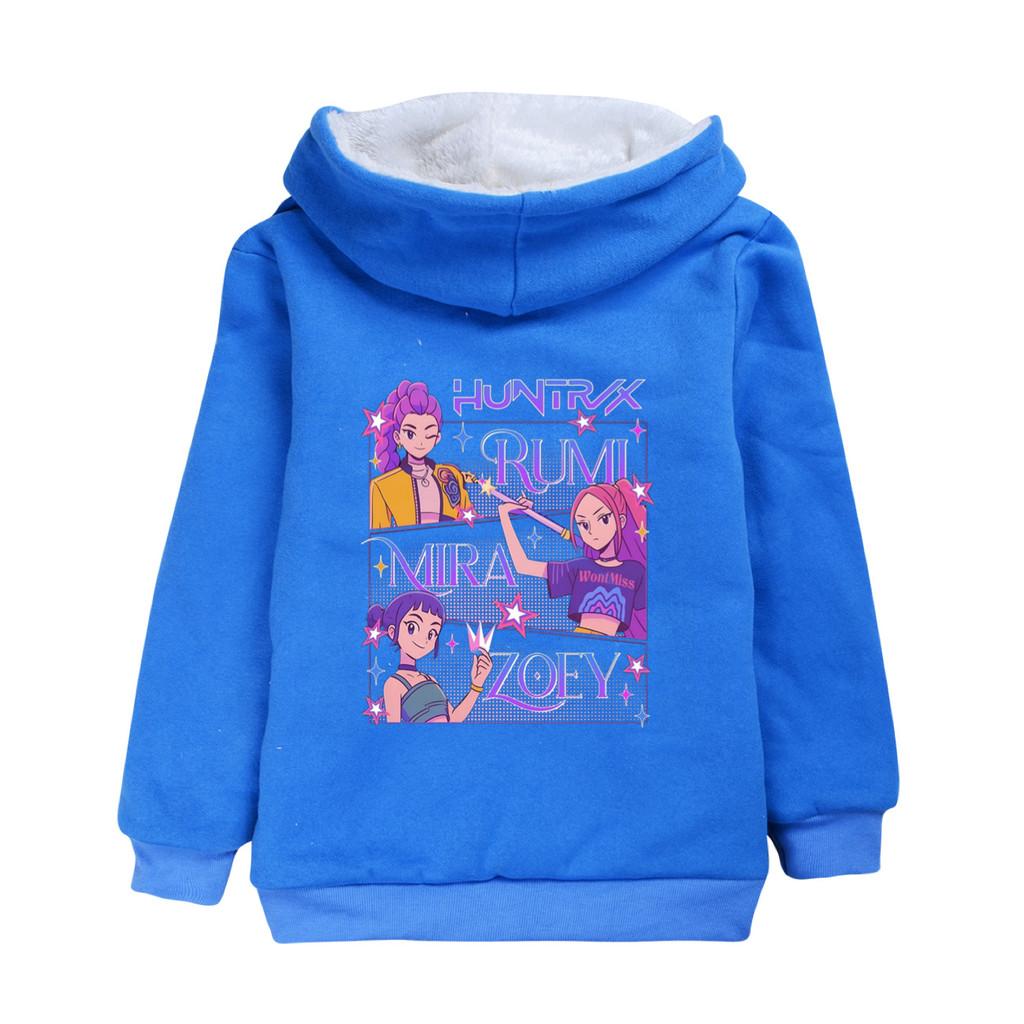 5021 Kinder Mädchen Kpop Zoey Mira Rumi Print Samt Warm Winter Reißverschluss Jacke Mantel