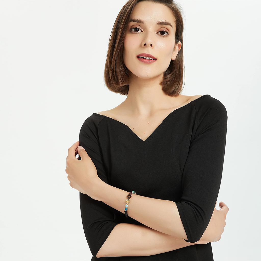 Koai Mattschwarzes Onyx-Sonnensystem-Motiv Kraftstein-Armband für Männer und Frauen