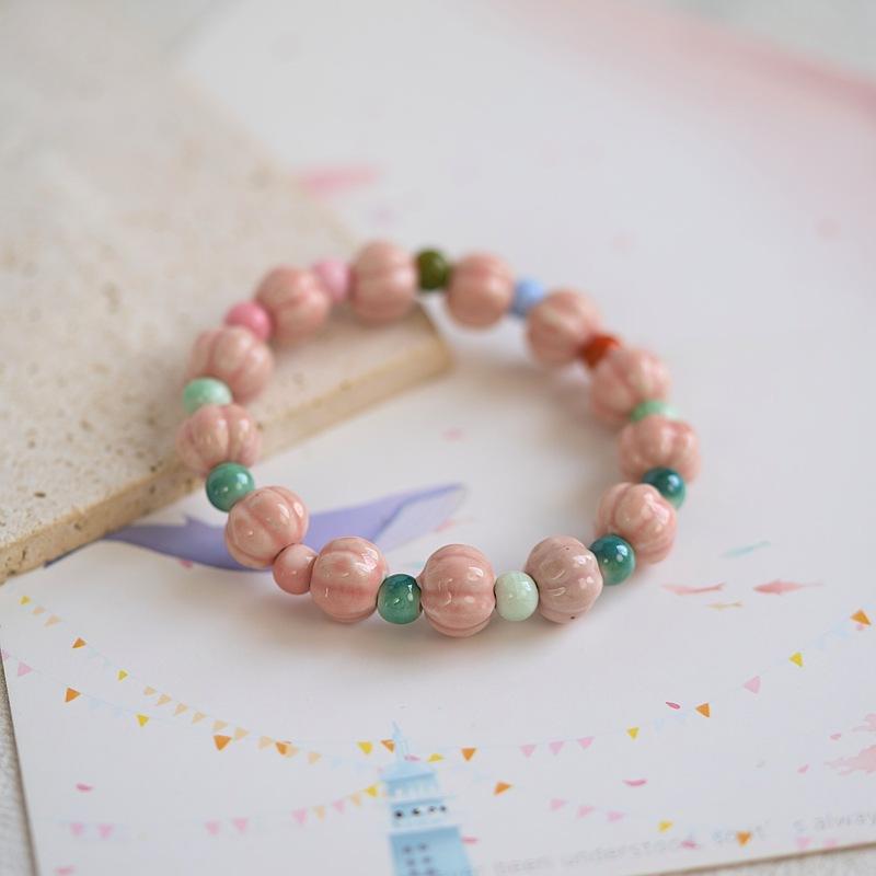 Jingdezhen ceramic bracelet batch goods, national style girls small fresh pink flower bracelet, versatile new Chinese bracelet.