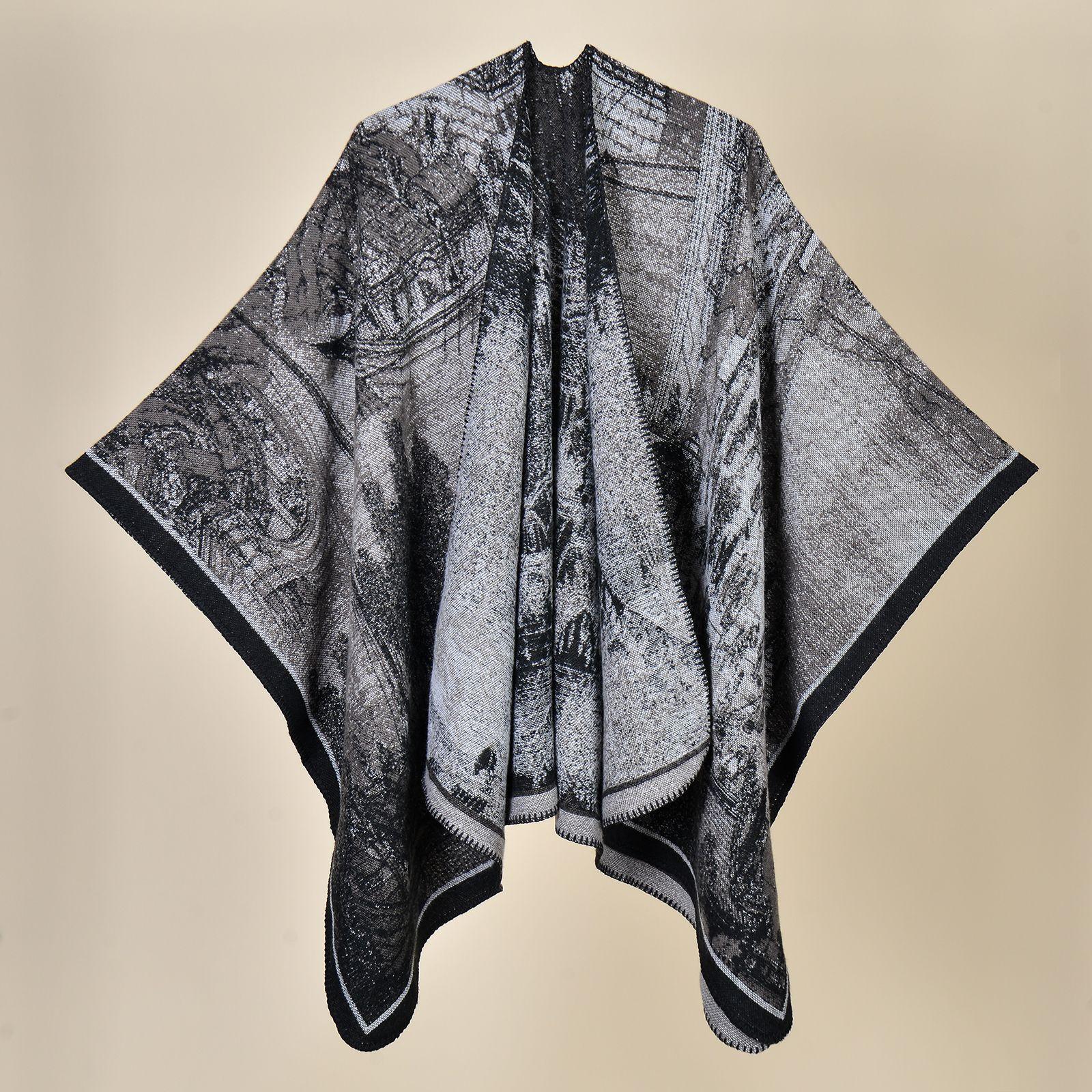 

Mary Literary tourism shawl autumn and winter imitation cashmere knitted scarf split fork oil painting cape cloak outside 135*160CM