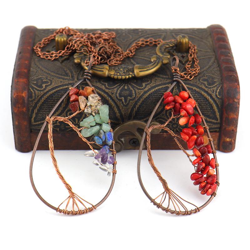 Handcrafted Copper Wire Wrapped Tree of Life Natural Stone Necklace