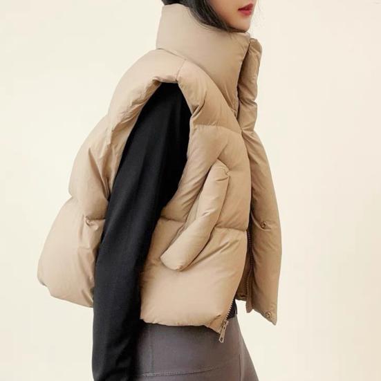 Women's Thick Warm Vest Autumn Winter Zipper Closure Loose Jacket with Pockets Windproof Stand-Up Collar Gilet for Daily Wear Dating Street Office