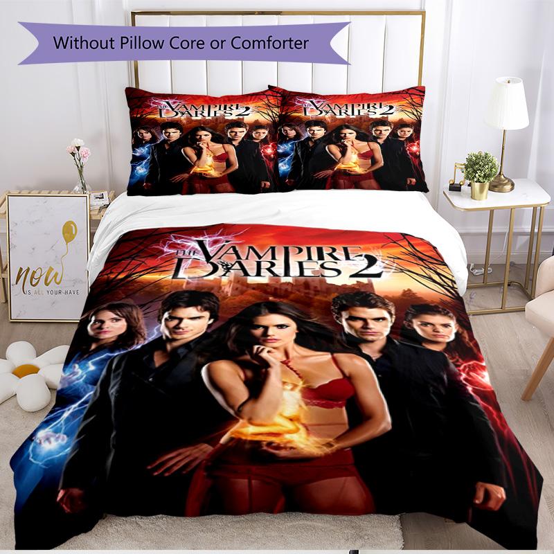 3pcs Duvet Cover Set (1*Duvet Cover + 2*Pillowcase, Without Core), The Vampire Diaries Print Soft All‑Season Bedding Set, Home Bedroom Decor Gift