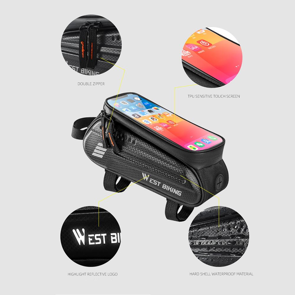 Bicycle Top Tube Front Frame Bag Waterproof Hard Shell Bag 7'' TPU Touch Screen