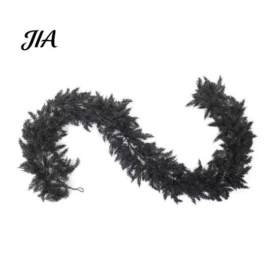 Waterproof Outdoor Halloween Props Black Garland, Spooky Artificial Cedar Vine for Mantel Fireplace, Realistic Dark Aesthetic Fireplace Mantle