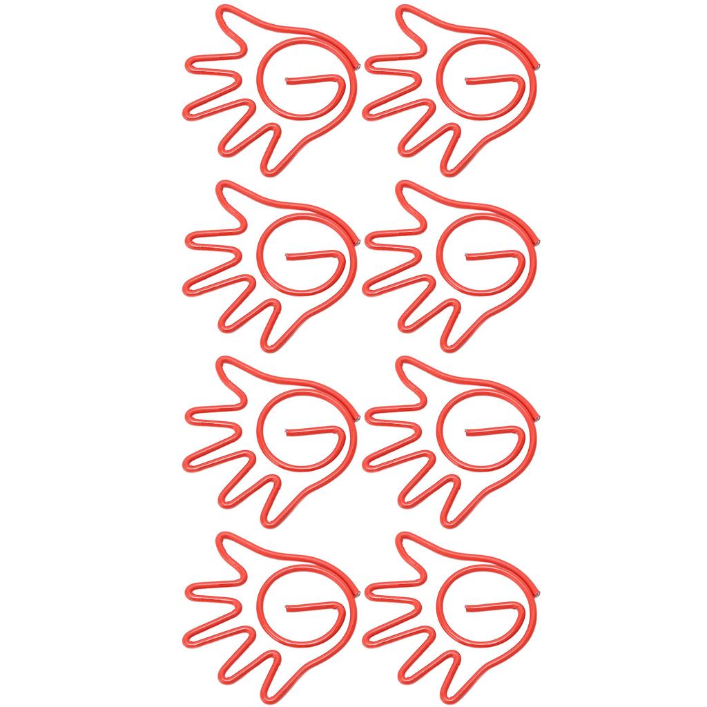 100Pcs Paper Clip Metal Hand Shaped Design Rustproof Paperclip Decoration for Office School Red