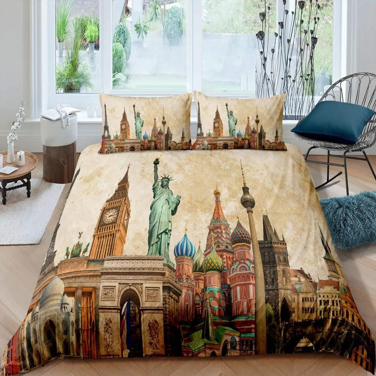 

Comforter Statue Of Liberty World Famous Building Bedding Set Microfiber New York Landmark Comforter For Boys Girls Comforter (quilt)-EU Single(135*200cm)3pcs