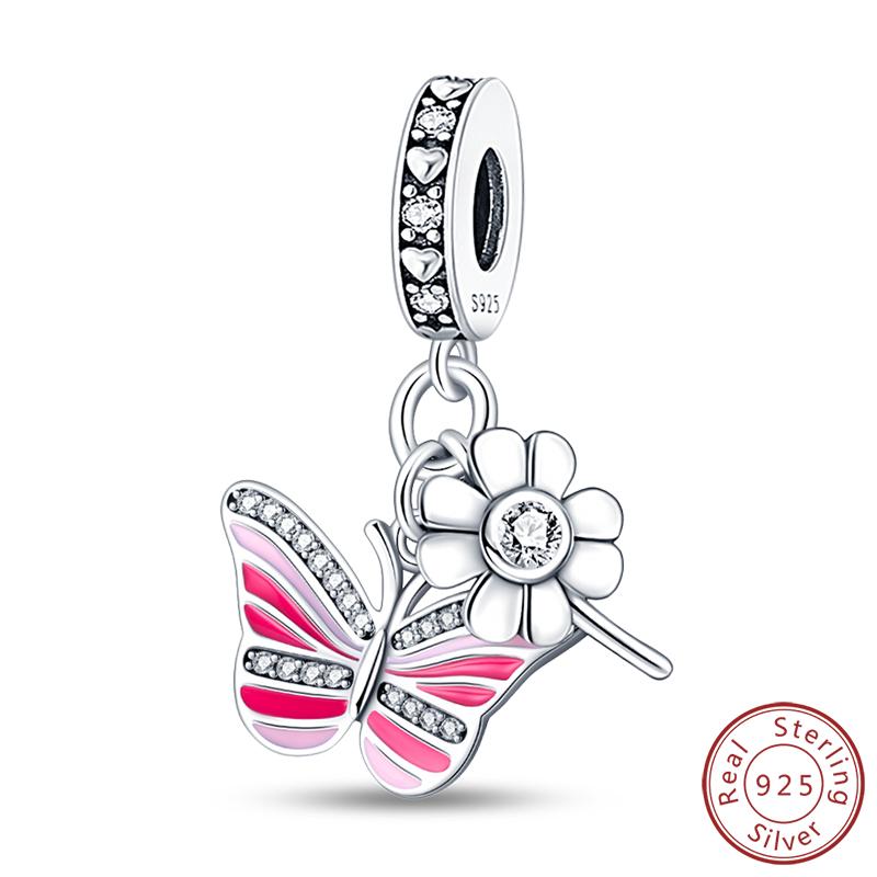 Elegant S925 Silver Butterfly & Dragonfly Multicolor Charms Beads Pendant 3mm DIY Fine Jewelry Making Accessories Gifts