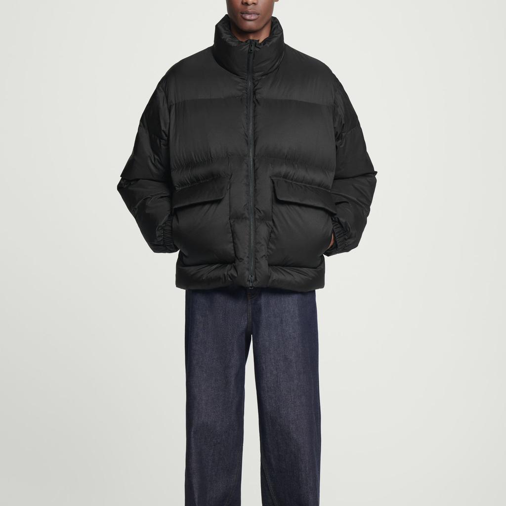COS Down Jackets Men's Black Stand Collar Moderate Quilted Down Jacket 1246718001