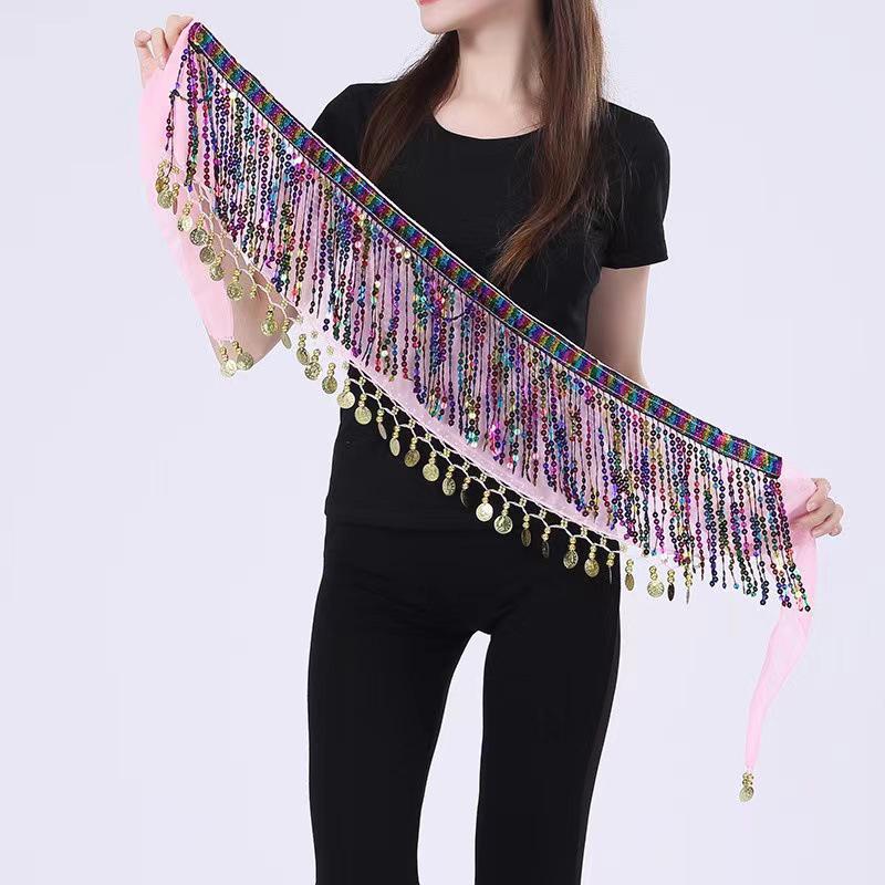 Boho Bellydance Hip Scarf W/Dangling Sequins Sequins Hip Scarf Dance Performance Clothing Jazz Dance Accessories Show Costumes