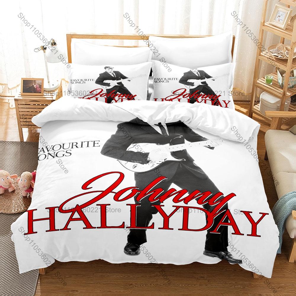 Johnny Hallyday Bedding Set Duvet Cover + 2 Pillowcases French Elvis Vintage Rock Roll Concert Bedroom Decor