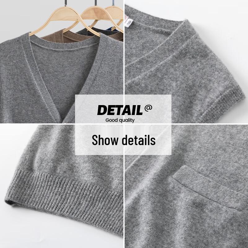 Hengyuanxiang Men's Pure Cashmere V-Neck Vest Sweater