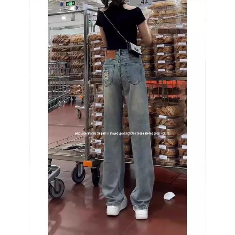 

Женские джинсы с высокой посадкой, светло-голубые, широкие штанины - Осень/Зима 2025, Свободный крой, Длина в пол, Модный стройнящий дизайн S