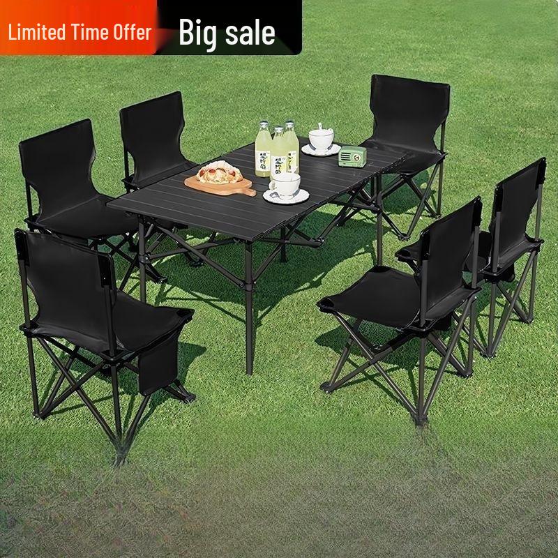 Portable Outdoor Folding Table and Chair Set - Egg Roll Design for Camping and Fishing