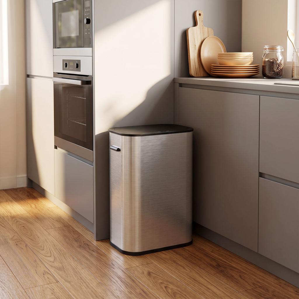 Automatic Kitchen Bin, 55 L, Stainless Steel, Soft-Close Lid, Battery Operated, Silver