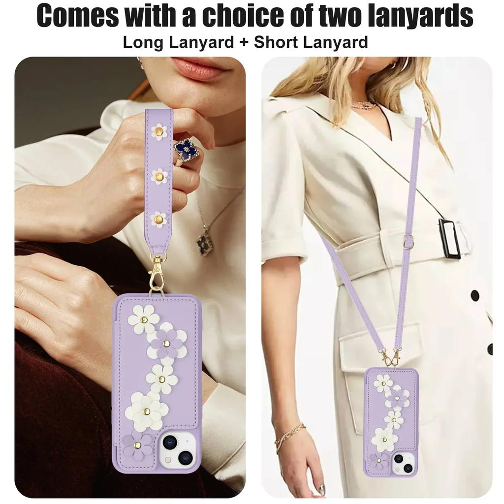 For iPhone 13 12 11 Pro Max SE 2026 7 8 Plus X XS XR XS Max Case, Wallet with Card Holder, Cute Flower Design Crossbody Purse