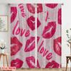 2pcs,2D plane printing Creative Curtains Pink Lips and Hearts Polyester Fabric (without rod) Versatile All Perfect for Bedroom,