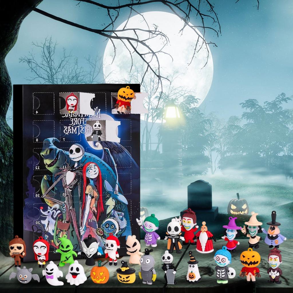 Adventní kalendář pro panenky Halloween obsahuje 24 dárků, adventní kalendář s hororovými postavami Halloween, odpočítávací kalendář Halloween s hračkami s překvapením