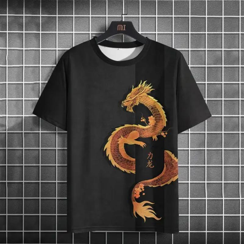 Summer Fashion T-Shirts dragon 3D Print Street Men's Large Size Daily T-Shirt with Round Neckline and Short Sleeves T-Shirts Tops