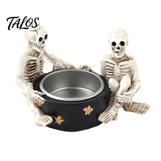 Halloween Skull Candlestick Holder Witch Resin Candle Holder, Spooky Star Cup Tealight Stand Decorative with Metal Heatproof Liner, Gothic Tabletop