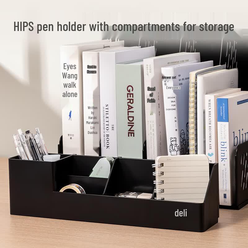 Deli 4-Section Desktop File Organizer with Pen Holder, Black