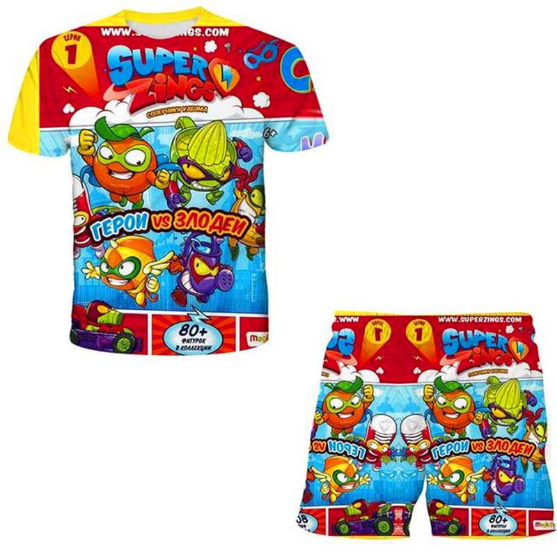 

Детский костюм для маленьких мальчиков и девочек с принтом и короткими рукавами, футболка с героями мультфильмов «Супер Зингс» + шорты, комплект одежды из 2 предметов для малышей 100