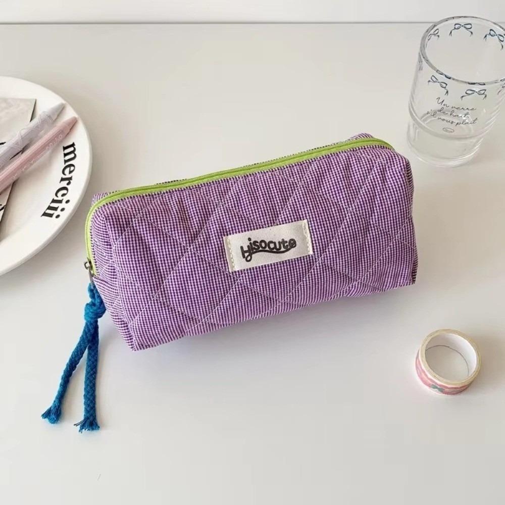 1PC Color Checkered Pencil Case Girls' Stationery Makeup Bag New Storage Bag