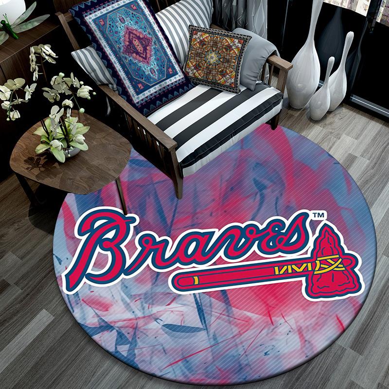 Atlanta Braves,Round Area Rug,Carpet Rug for Living Room Bedroom Sofa Playroom Decor,Non-slip Floor Mat