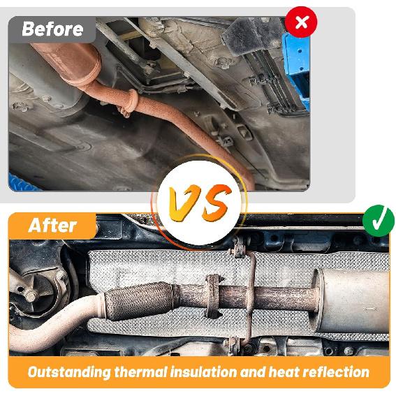 UNIFAMILY 16" X 39"Aluminum Exhaust Heat Shield Automotive, Embossed Exhaust Heat Wrap With 20 Pcs Cable Metal Zip Ties, Exhaust Wrap Heat Barrier