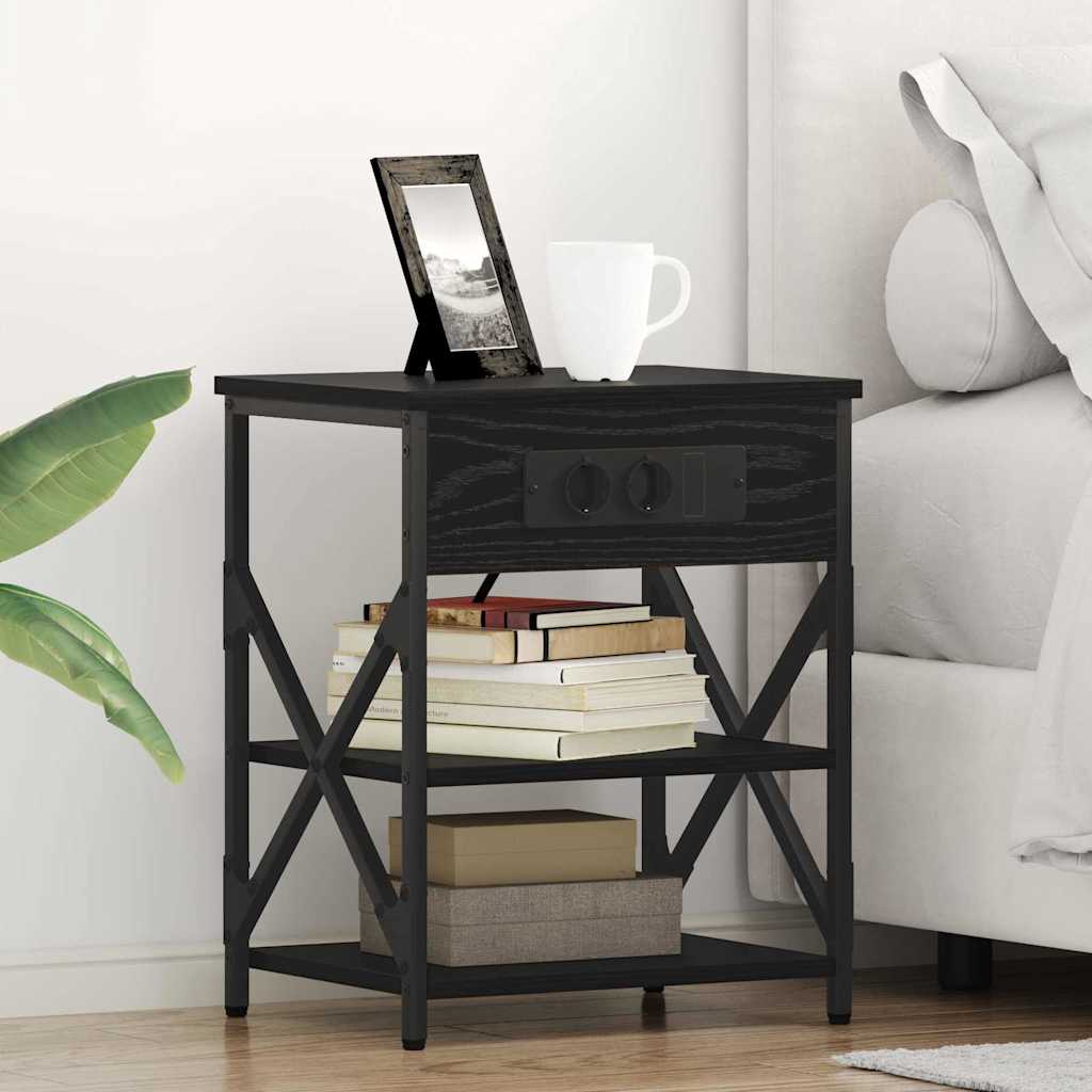 Nightstand with Shelf 2 Pcs Black Oak Effect 41 X 31 X 51 Cm