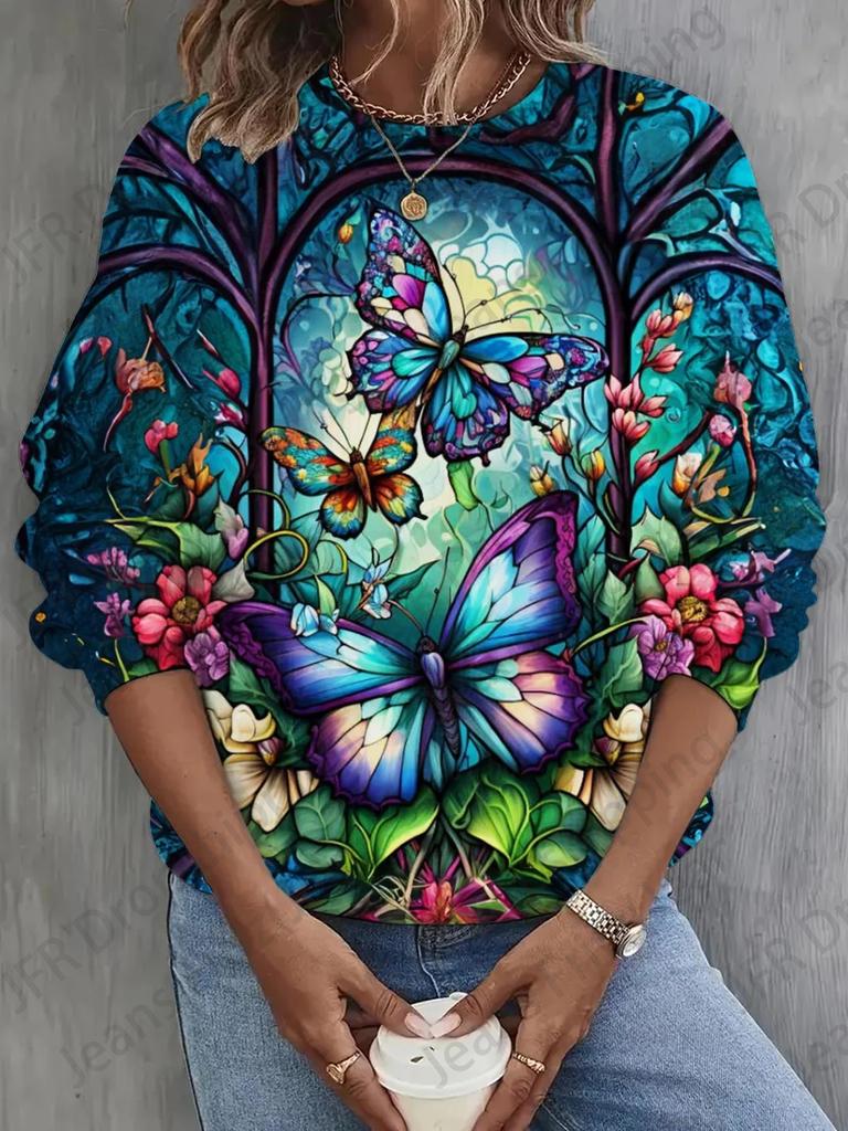 Damen T-Shirt 3D Cartoon Tier Kuh Print Sweatshirt Casual Oansatz Hoodie Mode Frauen Sweats Frühling Herbst Mantel Sudaderas Femme