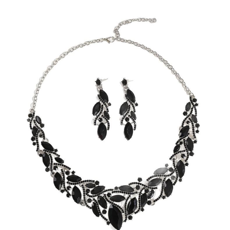 Schmuck Kristall Edelstein Halskette Ohrringe Set Luxus Kleid Bankett Braut Accessoires Damen