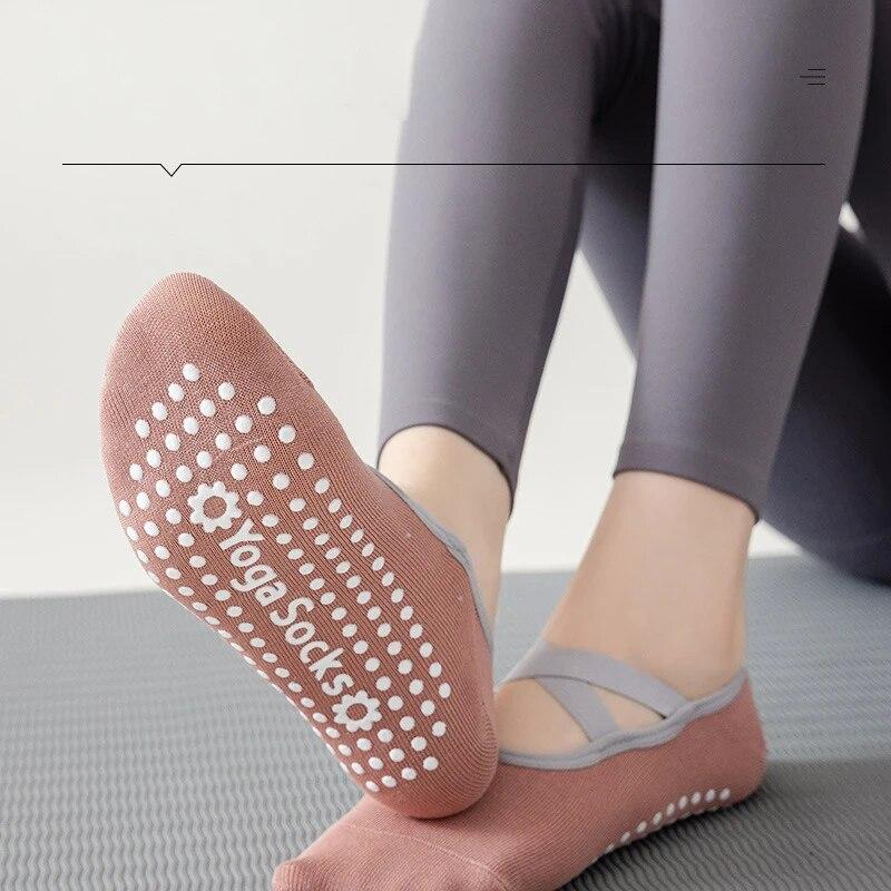 1 Pair Women Yoga Socks Non-Slip Grip Pilates Barre Ballet Dance Gym Sport Fitness UK Fitness Cotton Pilates Exercise Grip