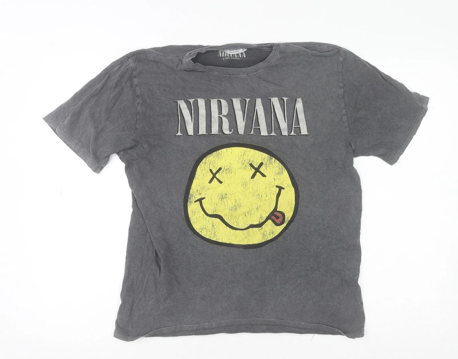 Stradivarius Men’s Grey Nirvana Graphic Band T-Shirt Size M 4XL