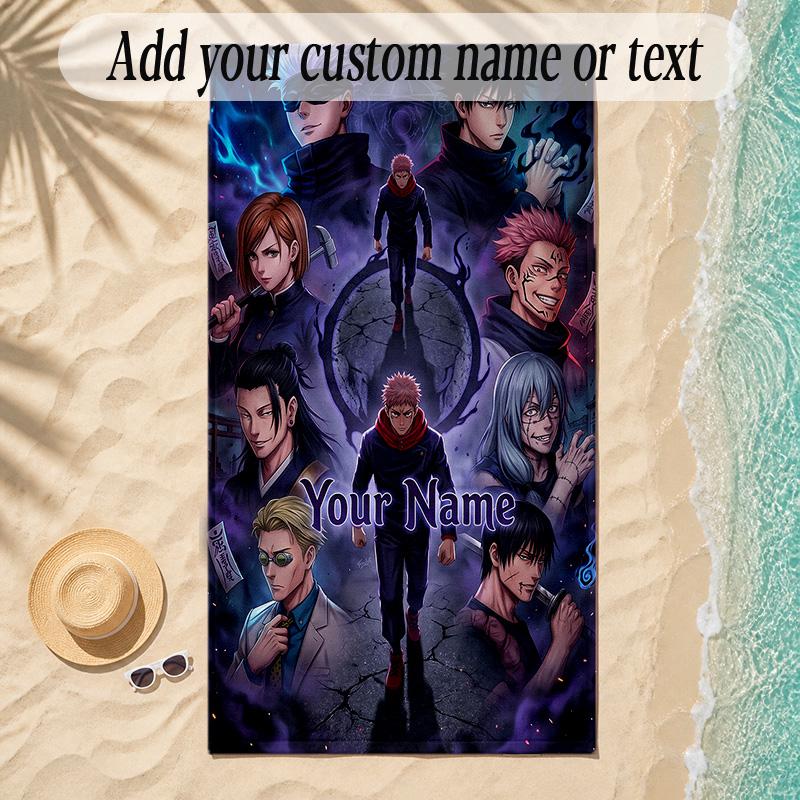 Beach TowelJujutsu Kaisen Custom Name Text Personalized Soft Towel for Beach Pool Indoor Home Decor Gift