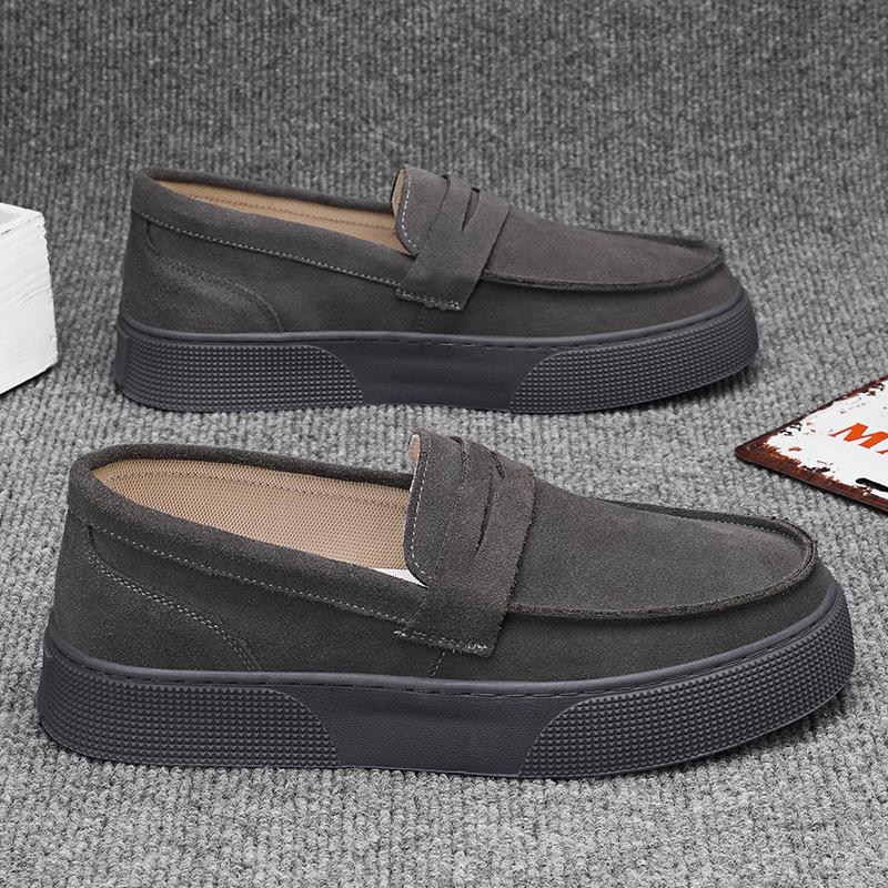 Men's Shoes 2024 New Summer Leather Surface Breathable Beanie Shoes Men's Soft Sole Height Increase One Pedal Non-slip Loafers