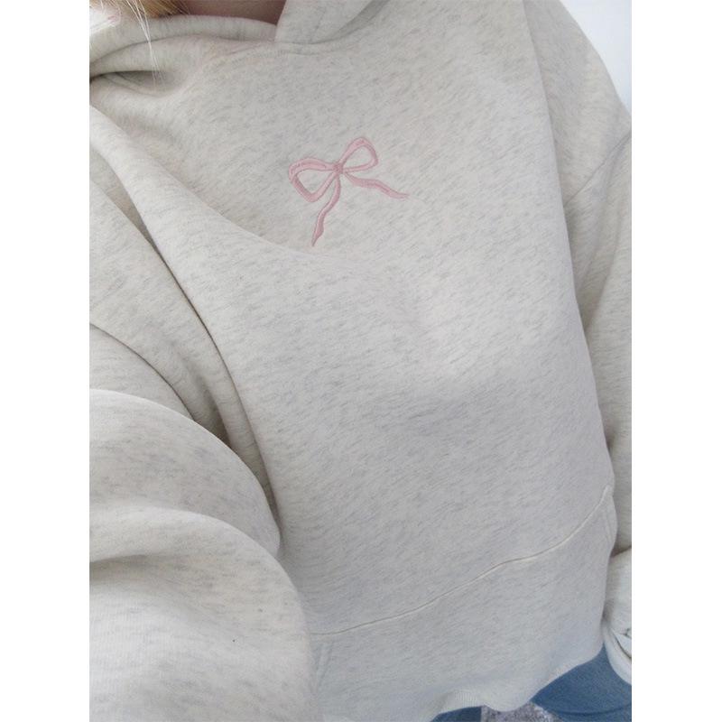 

2024 American Retro Cotton Floral Bow Gray Pullover Sweater M