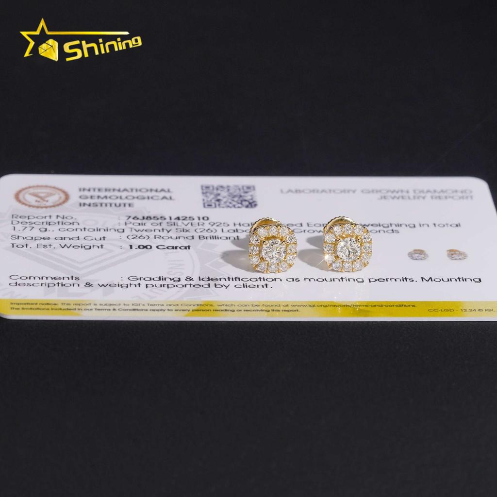 IGI Certificate Classic Style Men Jewelry 925 Sterling Silver 8mm Square Halo Lab Grown Diamond Lab Diamond Stud Earrings
