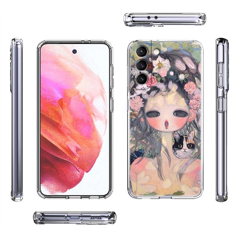Japanese style Aya Takano Art Painting Transparent Case for Samsung Galaxy S22 S21 S20 FE S 22 Ultra S10E S9 Plus 5G Cover Coque