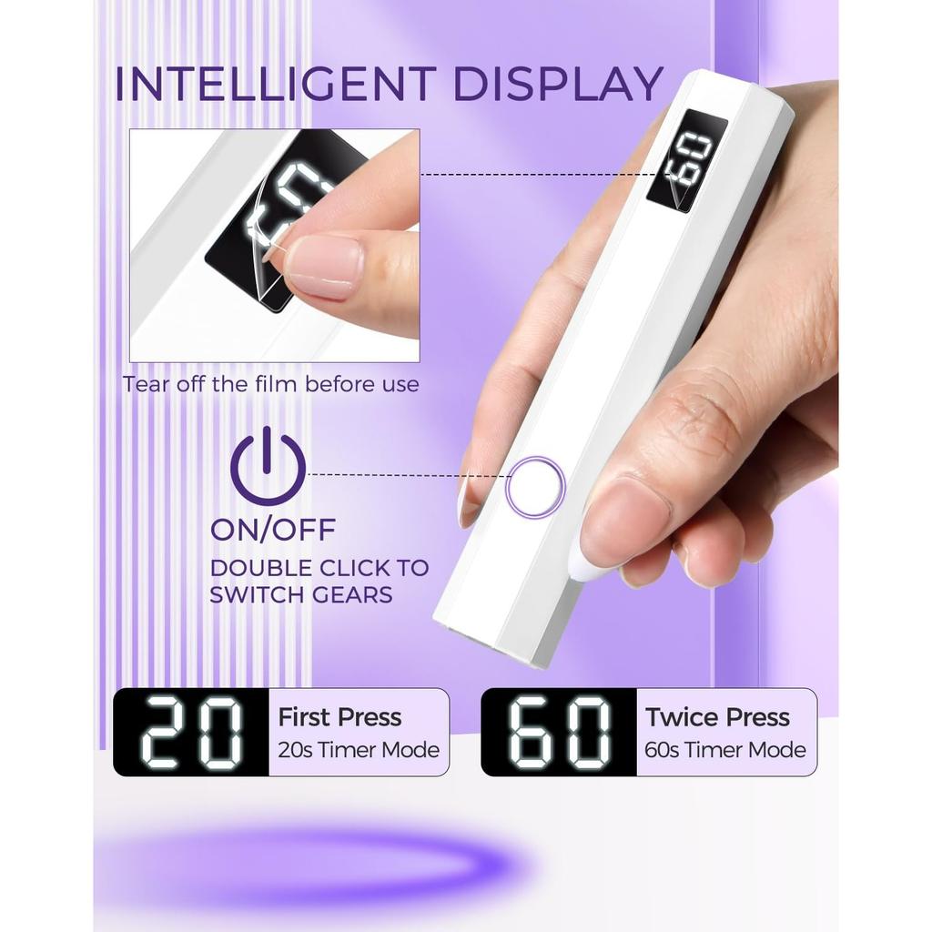UV Nail Light Handheld UV Light for Nails 3W Portable Led Lamp with 2 Timer Settings 20/60s for Gel Polish Home DIY Salon Women