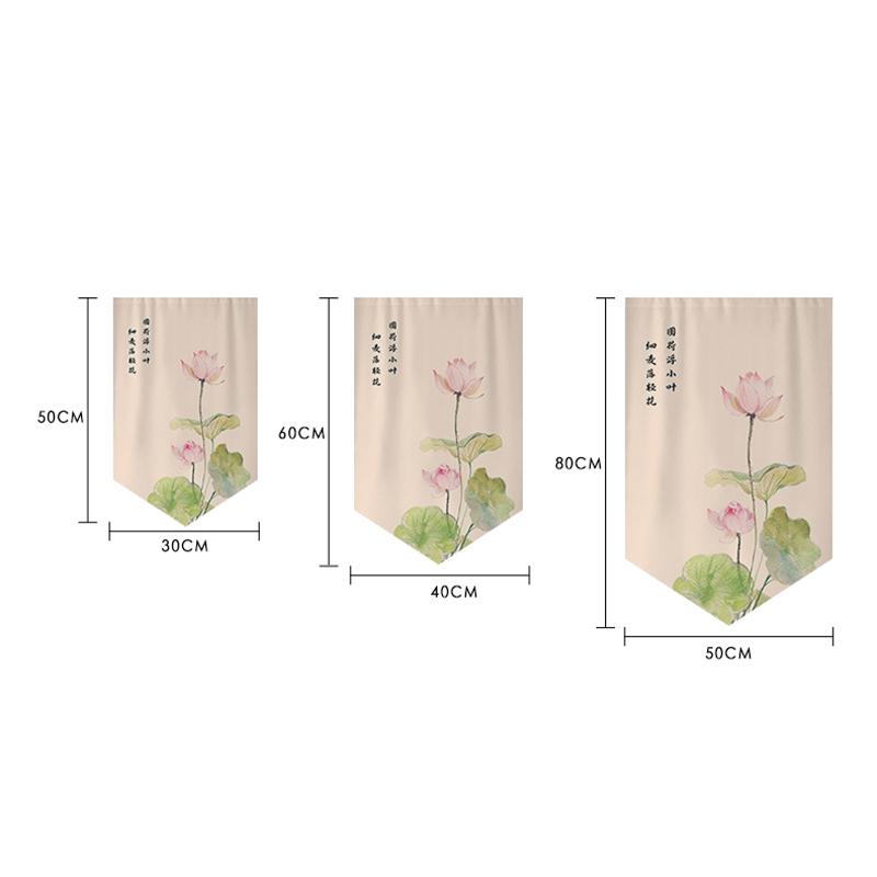 Chinese Style Lotus Printed Short Curtain Kitchen Partition Restaurant Half-Curtain Home Doorway Bedroom Decor Window Drape