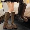 Winter Platform Thick Heel Woman Knight High Boots Fashion Belt Buckle Shoes Female Punk Vintage Long Booties De Muje