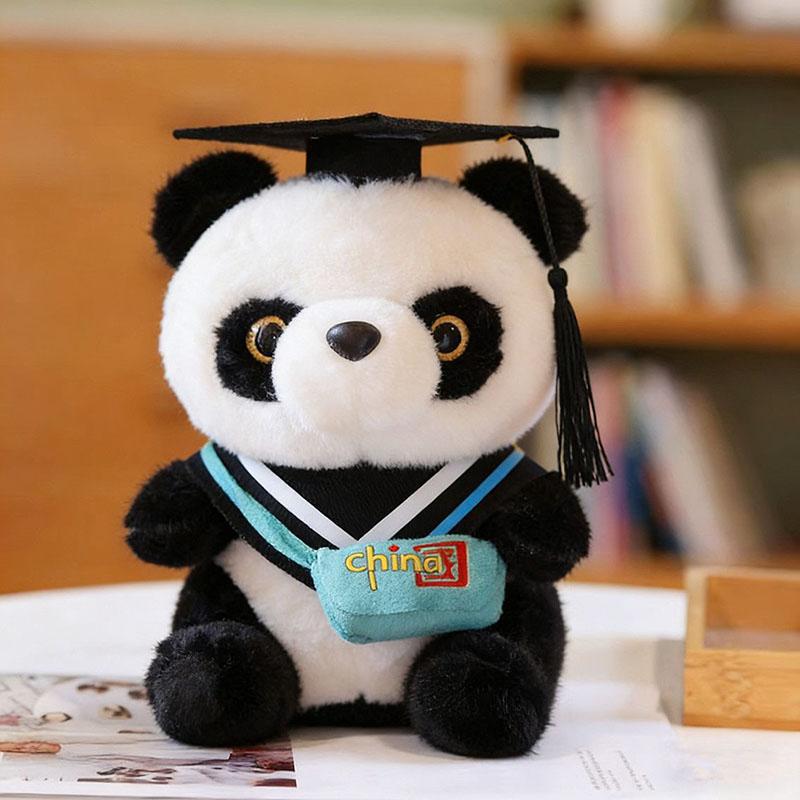Cute Graduation Panda Plush Toy Soft Stuffed Doll With Bachelor Cap Adorable Panda Plushie For Graduation Gift Chinese Souvenir