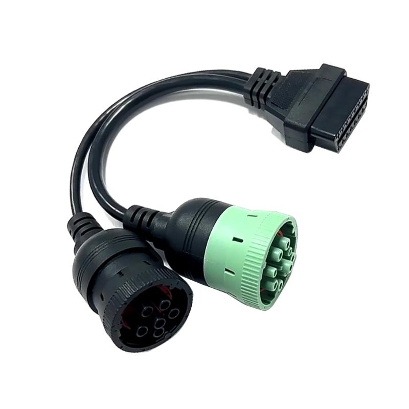 J1939 9pin & J1708 6pin Splitter Y-Cable para Truck Freightliners GPS ELD Trackers Conector de diagnóstico OBD2