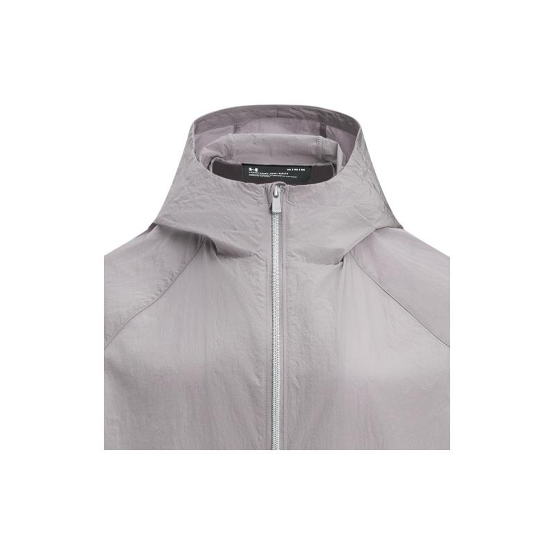 Under Armour Fashionable Versatile Trendy Simple Brand Logo Hooded Solid Color Adjustable Windproof Warm Zipper Stand Collar Jacket 6005994-015