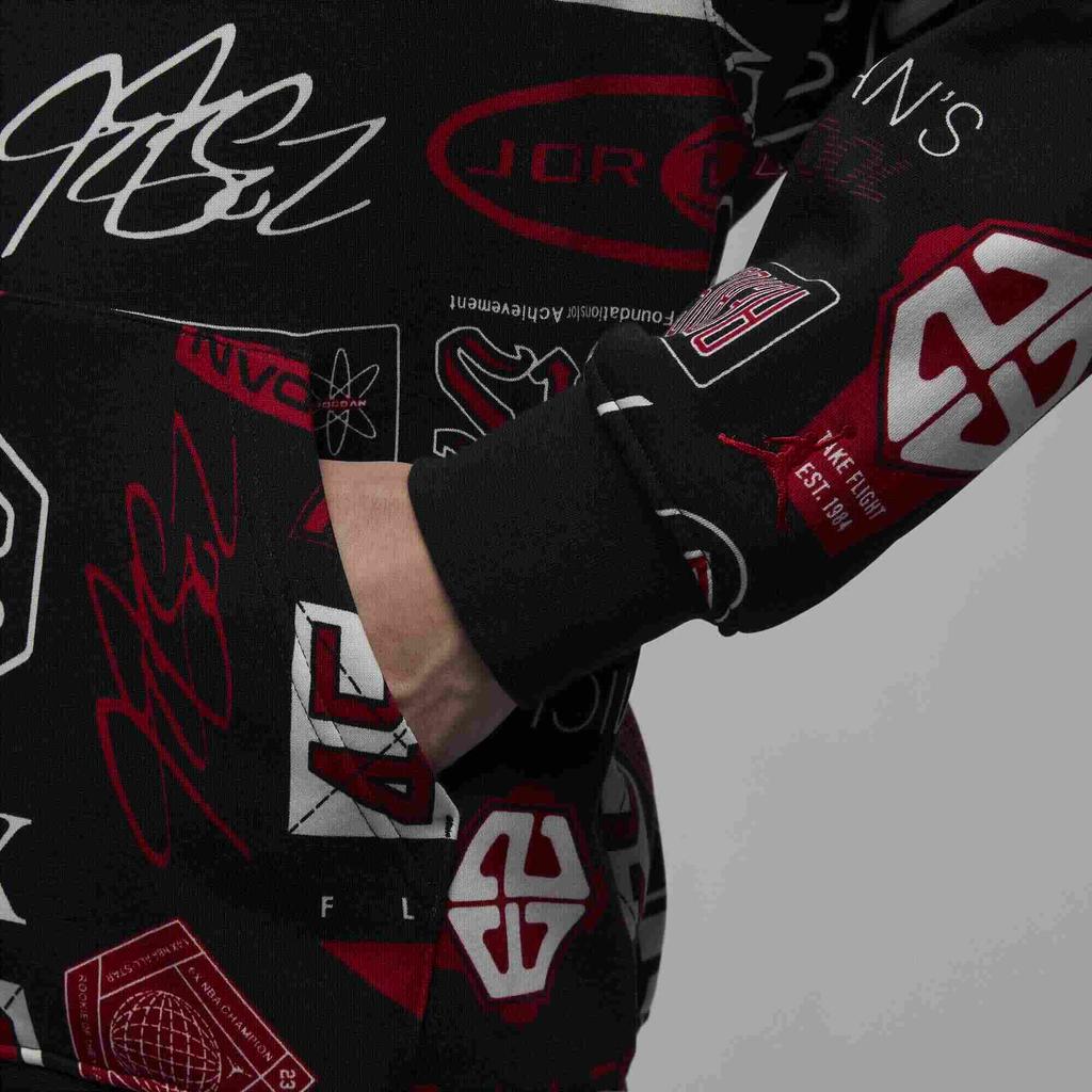 Jordan Essentials Fleece Printed Hoodie Men Tops Black Campus-Red HM7255010