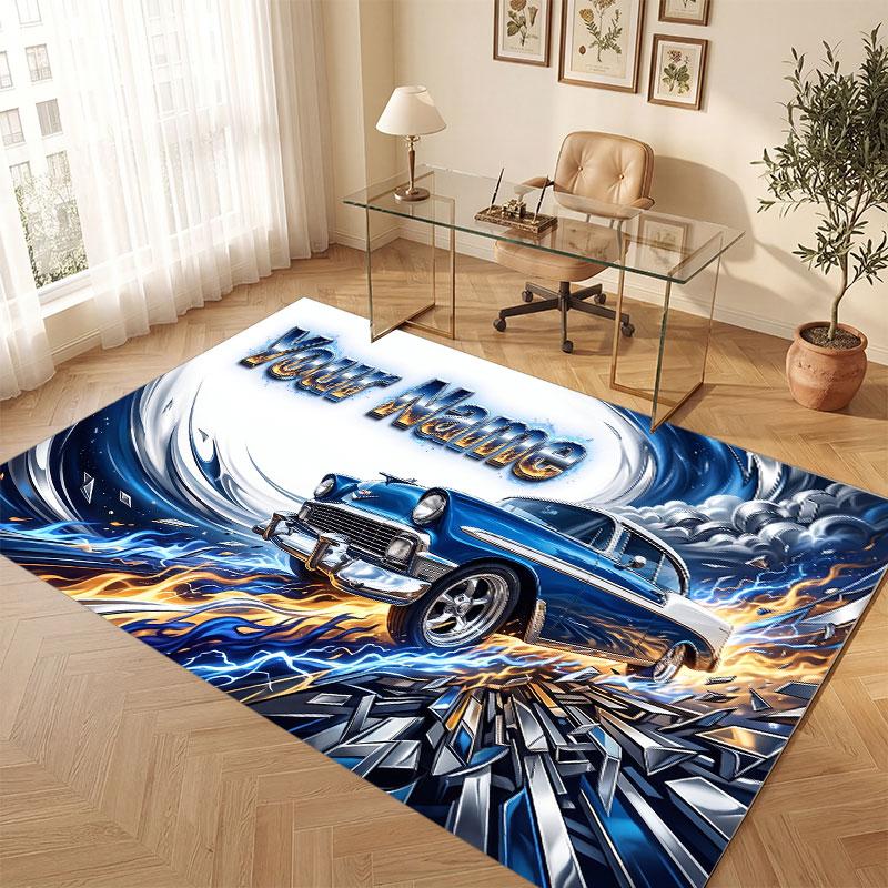 Truck Car Theme Crystal Velvet Floor Rug Personalized Custom Name Text Warm Carpet Home Decoration