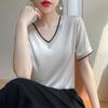 Summer Fashion Silk Temperament V-Neck All-Match Short-Sleeved Pullover Top Large Size Women Style Blouses Shirts