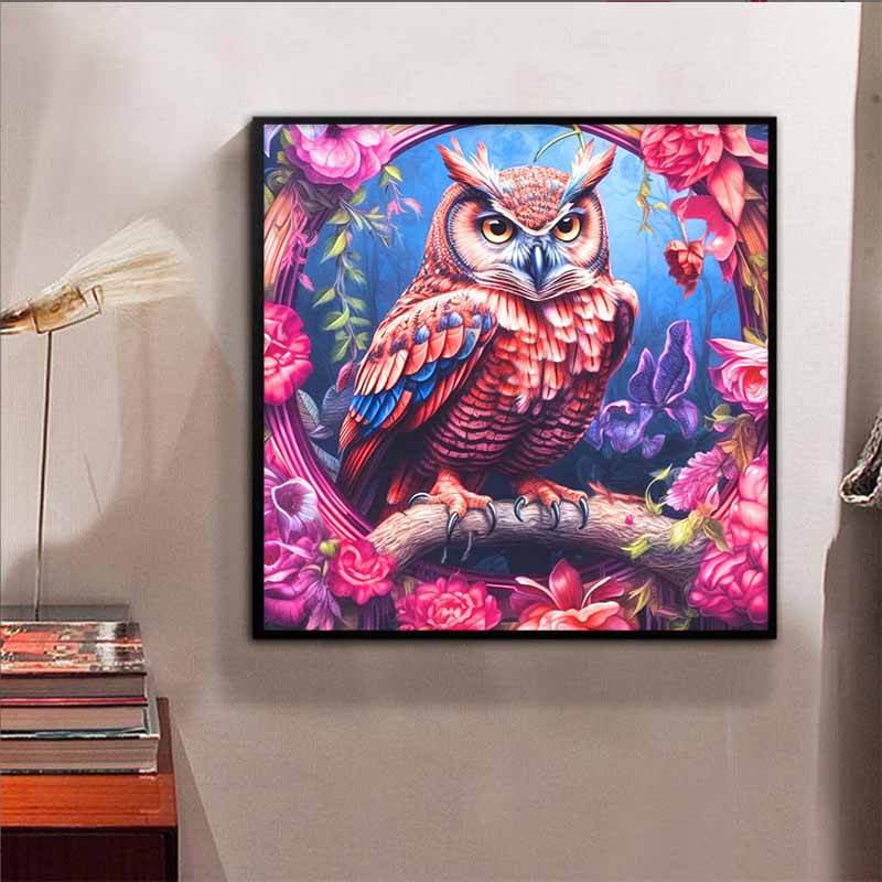 New Arrival 5D DIY Full Circle Diamond Painting "Owl In the Flower Bush" Embroidery Cross Stitch Home Decor Gift